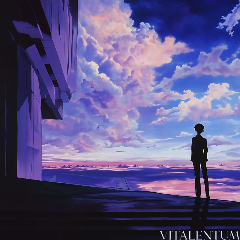 Elegant Anime Silhouette at Sunset AI Image