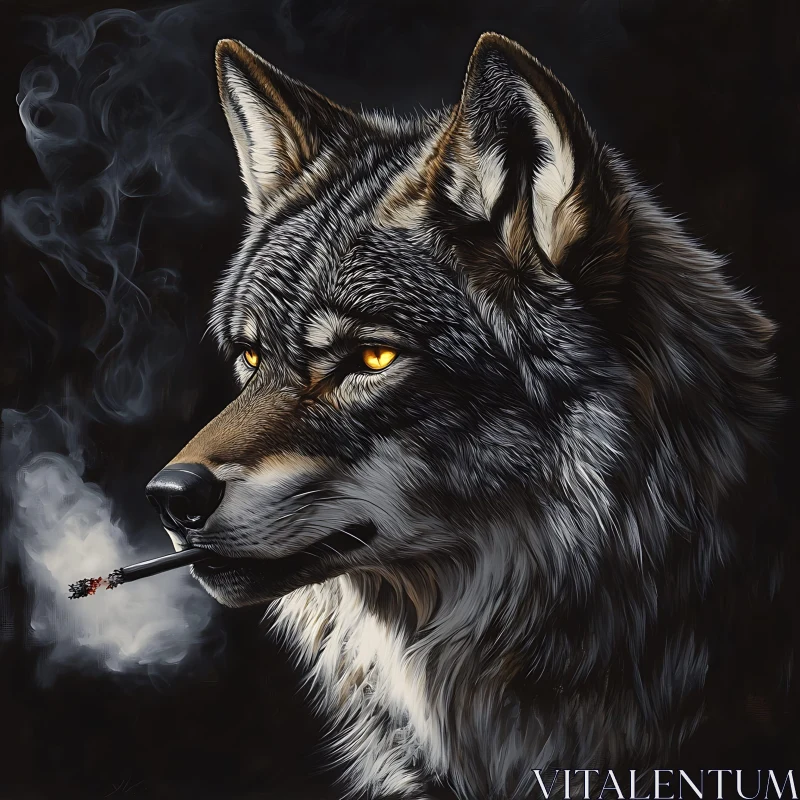 AI ART Wolf with Cigarette - A Study in Contrast