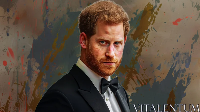 AI ART Prince Harry in Black Tuxedo - Abstract Artistic Portrait