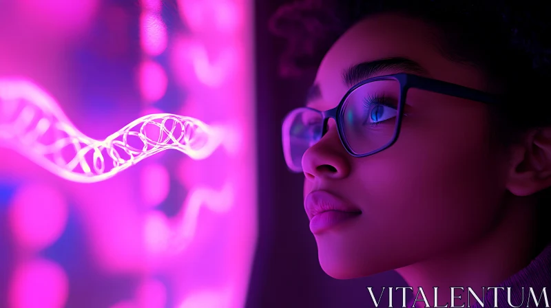 Woman Immersed in Neon Technology AI Image