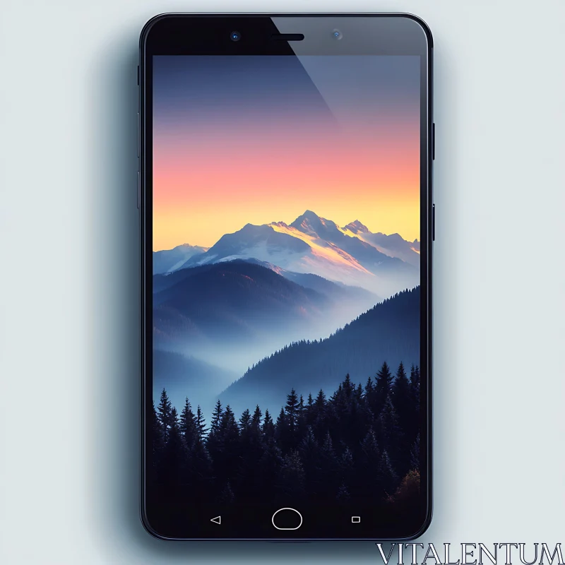 Serene Mountain View on Mobile Device AI Image