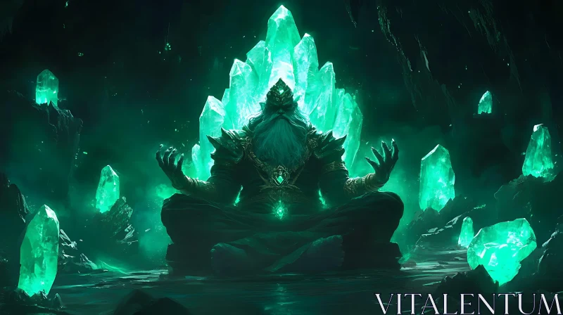 Emerald Crystal Meditation in Cavern AI Image