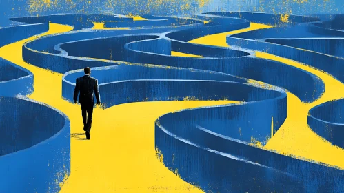 Man Walking Through Abstract Maze