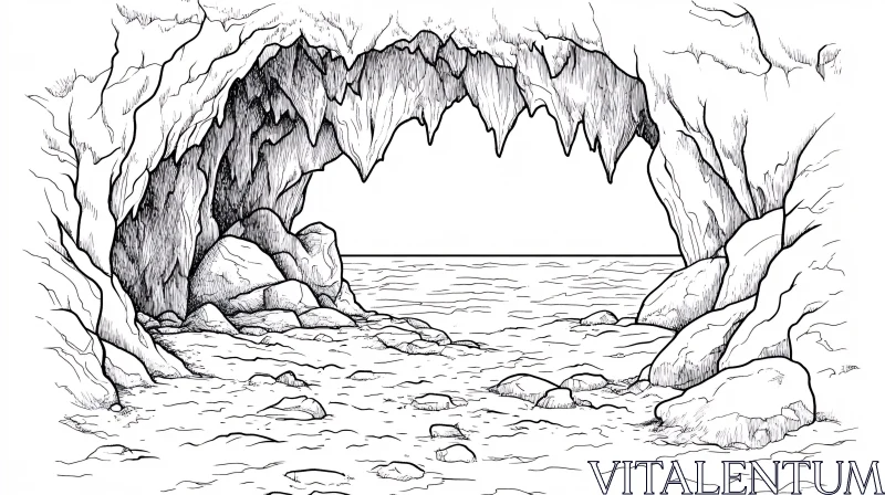 Seaside Cave Entrance Sketch AI Image