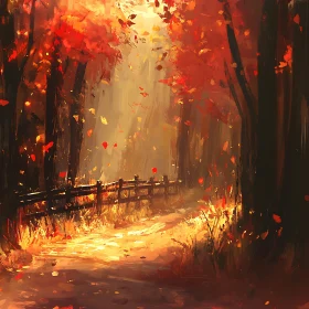 Rustic Autumn Scene with Illuminated Path