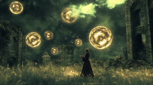 Mystical Orbs Over Old Ruins