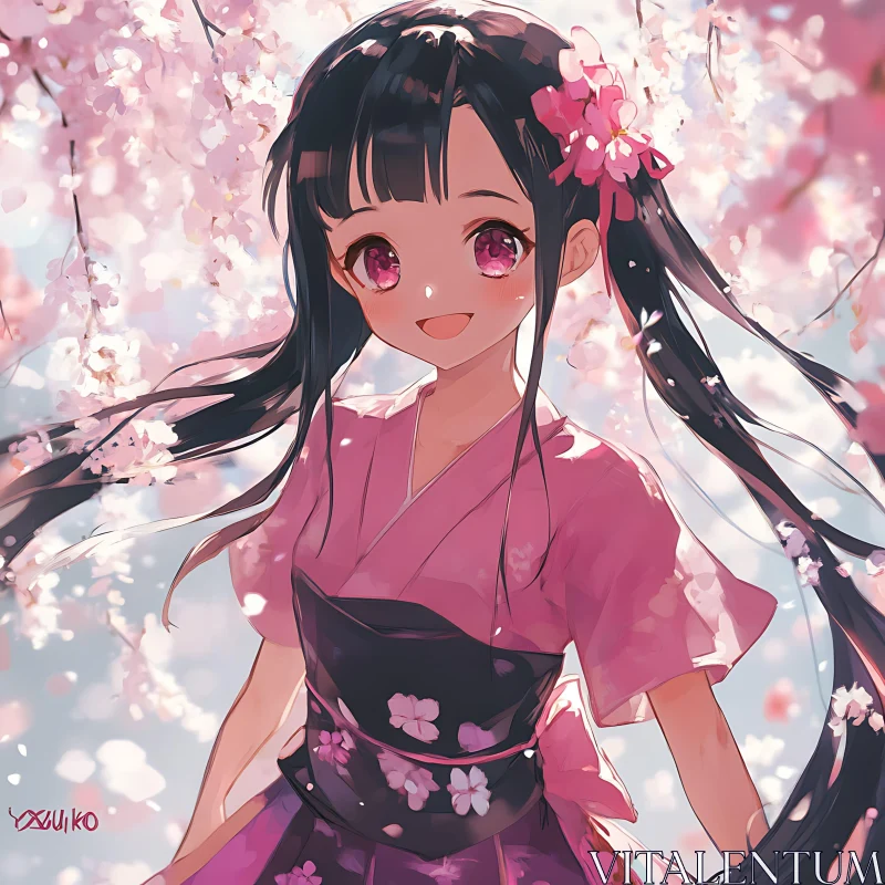 AI ART Springtime Anime Girl with Cherry Blossoms