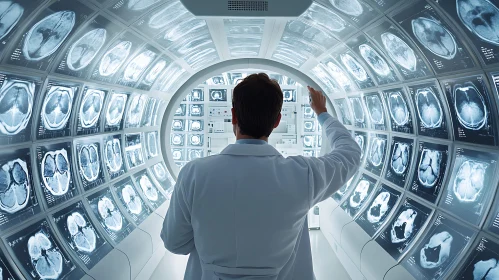 Doctor Examining Brain Scan Images