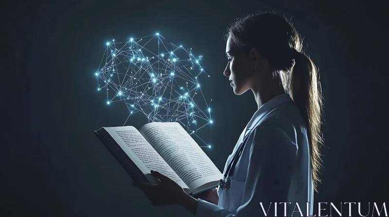 Woman Reading with Glowing Network AI Image