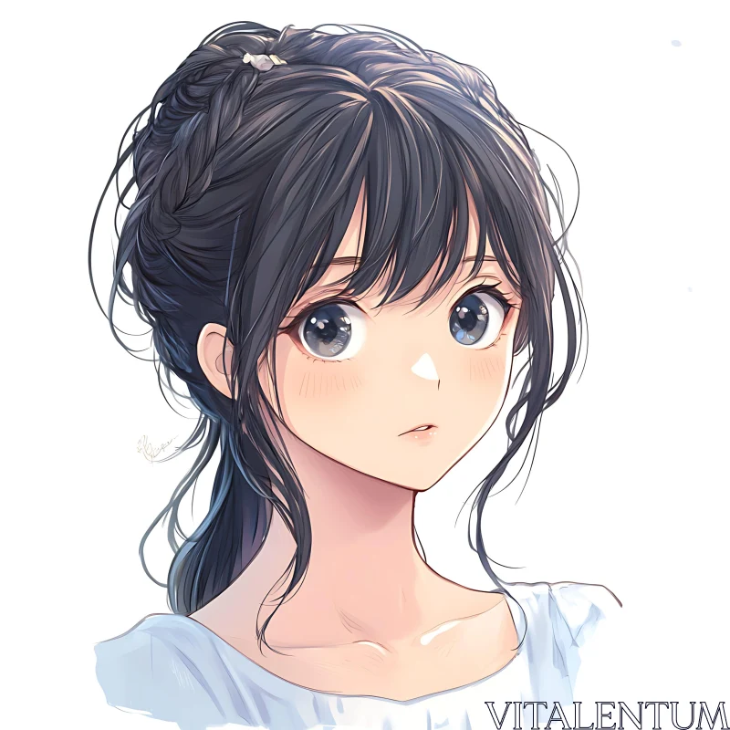 Expressive Anime Girl with Braided Hair AI Image