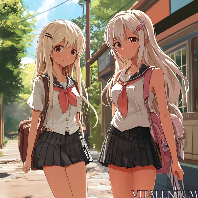 Two Schoolmates in Summer Uniforms AI Image