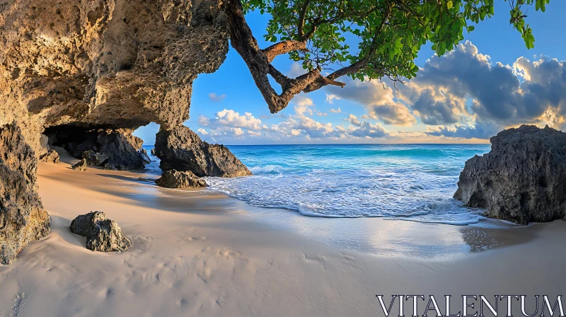 Coastal Paradise: Beach and Rock Formations AI Image