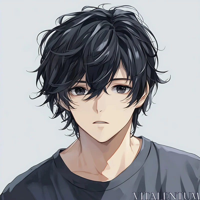 Anime Character Illustration with Black Hair AI Image