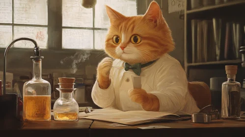 Cat Scientist in Laboratory