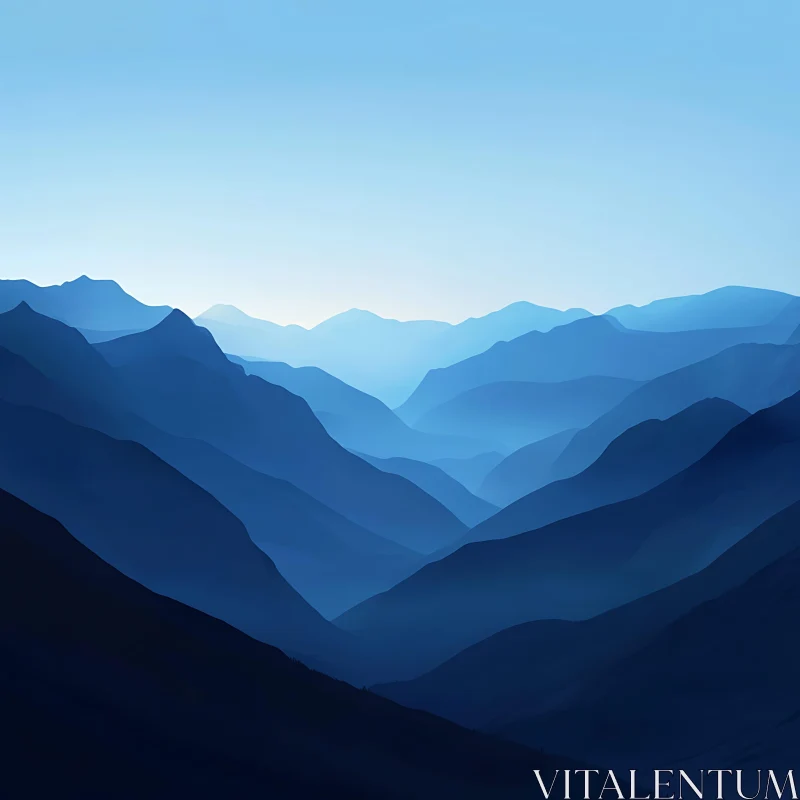 Layered Mountain Ridges in Tranquil Blue AI Image