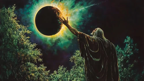 Enigmatic Wizard and Celestial Alignment Art