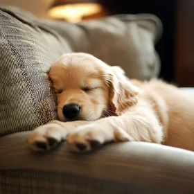 Peaceful Puppy Slumber on a Sofa