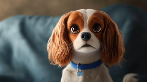 Cute Spaniel Puppy with Blue Collar