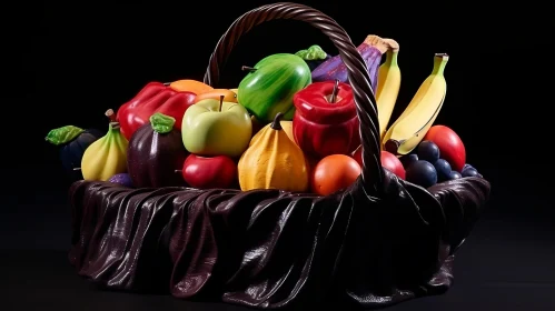 Captivating Basket of Fruits on a Black Background