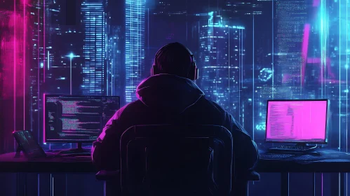 Night Coder in Futuristic City