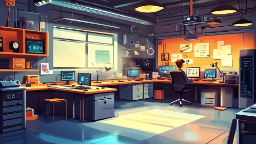 Tech Office Interior with Computers