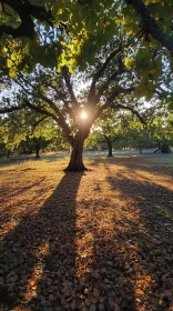 Peaceful Nature Scene with Tree Shadows and Sunlight