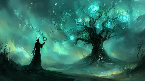 Enchanted Forest Scene with Glowing Tree