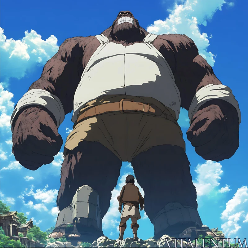 AI ART Anime Colossus and Man Encounter