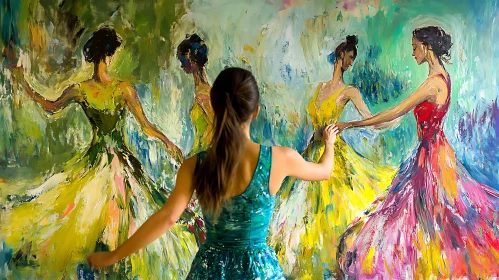 Colorful Dancing Figures Abstract Art Piece