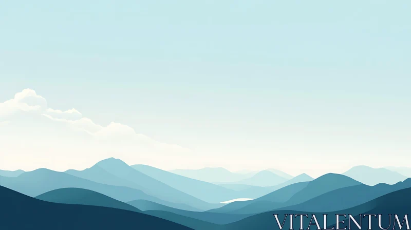 AI ART Layered Blue Mountains with Pastel Sky