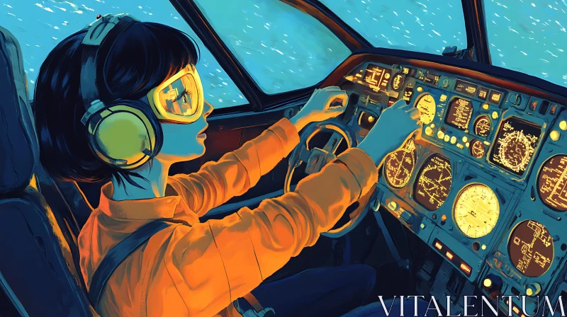 Female Pilot Navigating the Skies AI Image