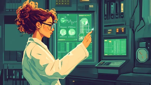 Scientist Working in Futuristic Laboratory