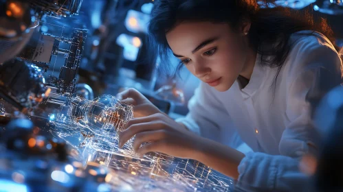 Woman Engineer Innovating with Futuristic Technology