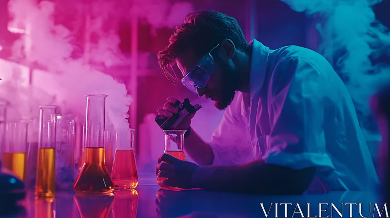 AI ART Scientist Analyzing Liquid in Beaker