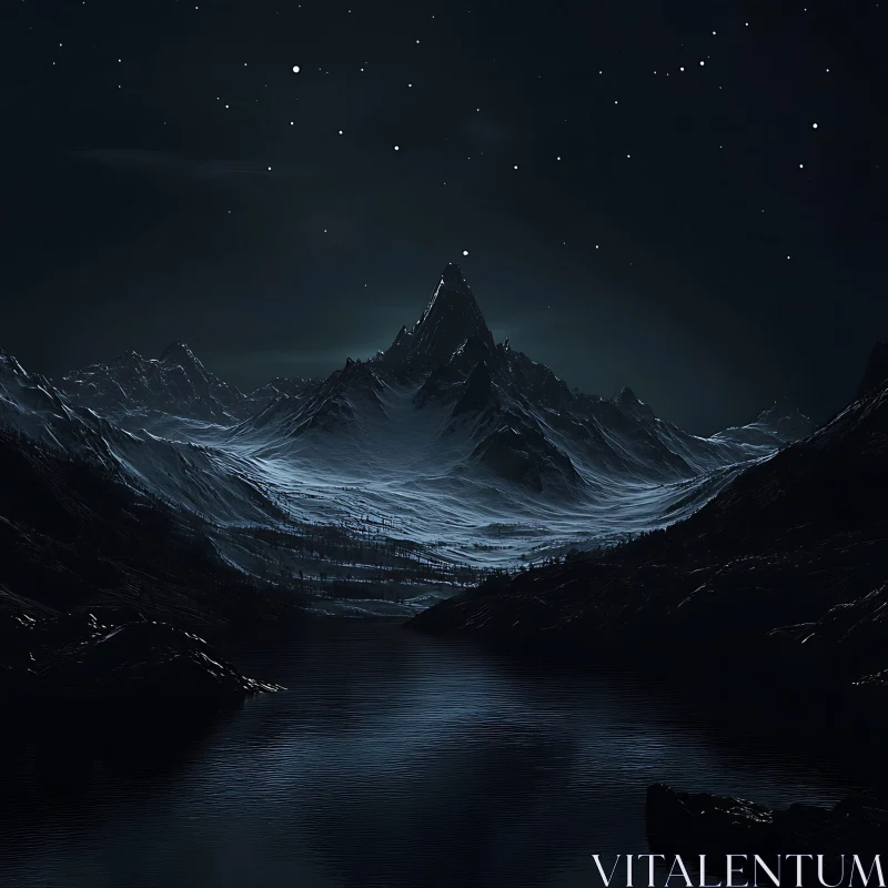 Starry Night Mountain Lake Reflection AI Image