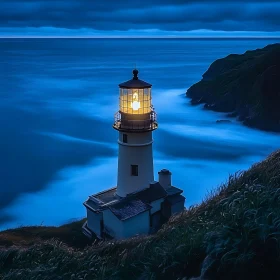 Coastal Lighthouse at Night