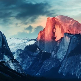 Mountain Peaks Bathed in Pink Light