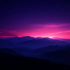 Pink Sunset Over Mountain Range