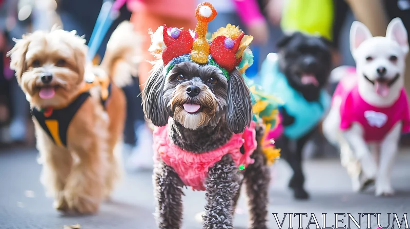 Cute Dogs in Festive Outfits AI Image