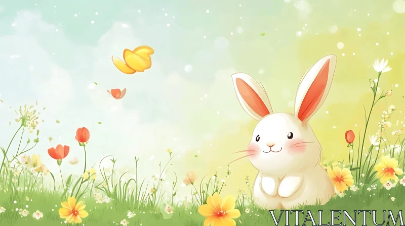 Enchanting Springtime Bunny Illustration AI Image