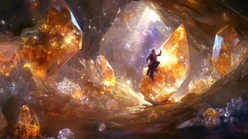 Man on Crystal: Fantasy Cave Scene