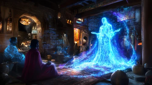 Enigmatic Hologram Display In Old Ritual Room