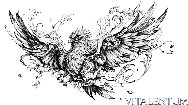 AI ART Detailed Phoenix Drawing with Ornamental Elements