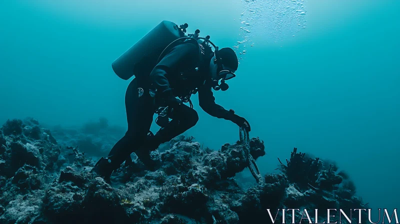 Scuba Diver on Coral Reef AI Image