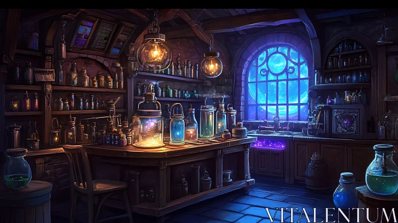 AI ART Mystical Potion Room with Glowing Jars