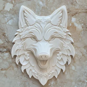 White Wolf Ornament on Marble Background