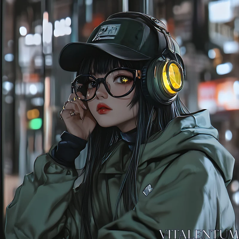 Cyber Urban Anime Girl AI Image