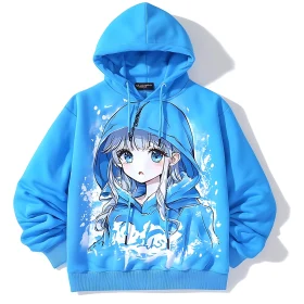 Stylish Blue Hoodie with Anime Character