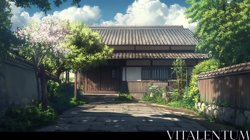 Peaceful Japanese Home Surrounded by Nature AI Image