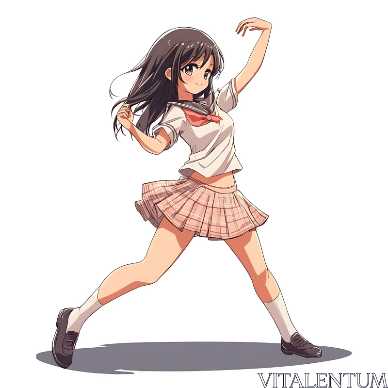 Energetic Schoolgirl Anime Character AI Image